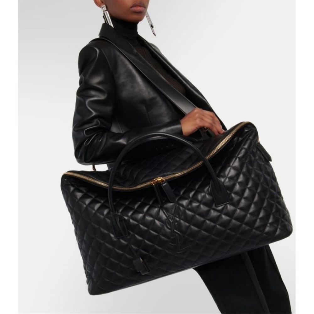 Saint Laurent Es Giant YSL Travel Weekend Bag in Smooth Quilted Black Lether Bag